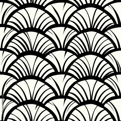 Stylized black and white fan pattern creating a rhythmic design on a light background.