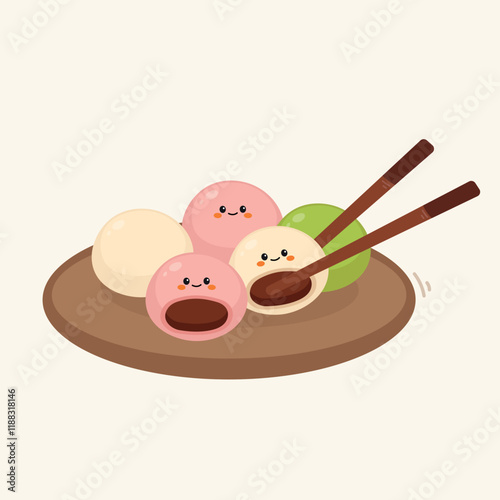 Cute Japanese Cuisine Mochi Hand Drawn Illustration