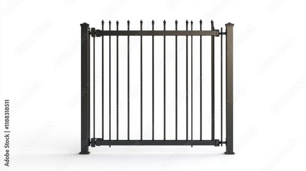 A sleek black metal fence design with vertical bars and rounded tops. It serves both security and aesthetics. Ideal for modern properties and stylish landscaping. Generative AI A sleek black metal fence design with vertical bars and rounded tops. It serves both security and aesthetics. Ideal for modern properties and stylish landscaping. Generative AI