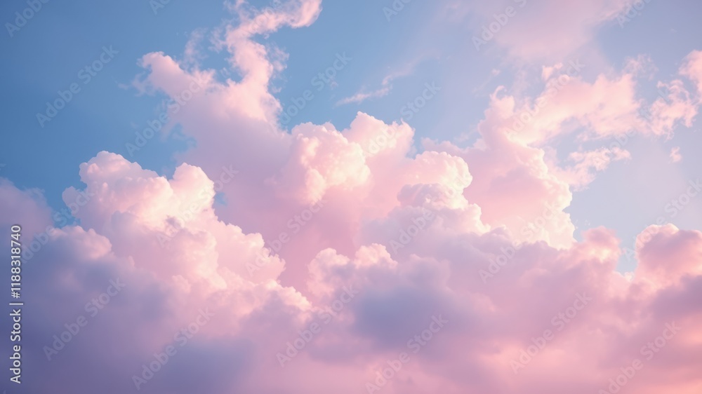 Fototapeta premium A Dreamy Sky Filled With Cotton Candy Clouds, Painted With Soft Pink and Blue Hues