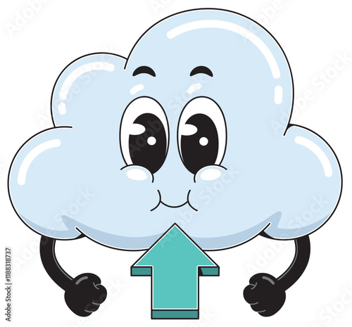 Cartoon Cloud Character with Upward Arrow