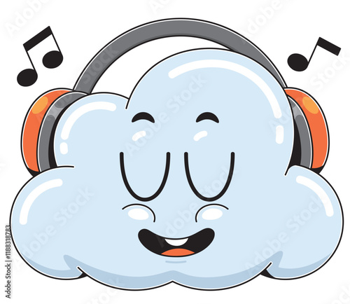 Cartoon Cloud Character with Headphones