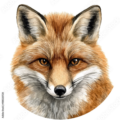 A watercolor vector painting of a fox, isolated on a white background. Fox vector.

