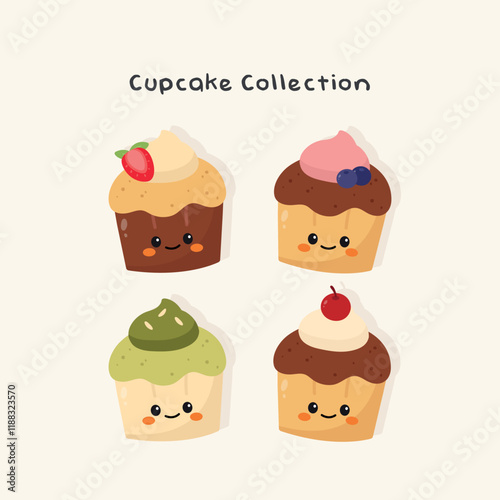 Cute Hand Drawn Cupcake Dessert Character lllustration