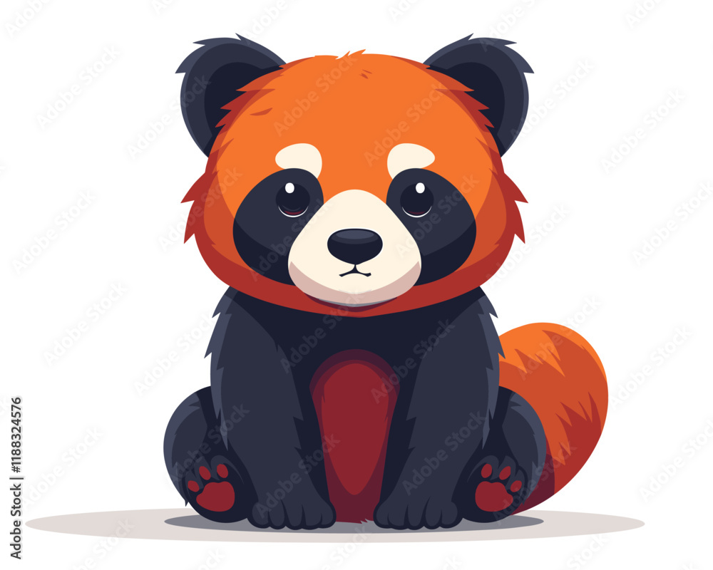Obraz premium Cute cartoon red panda with a red face and orange fur. It is sitting on a white background