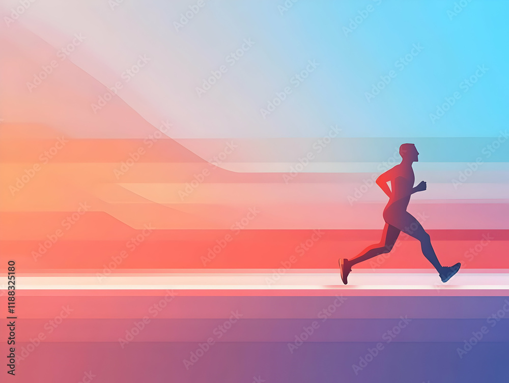 Silhouette Runner Runs on Gradient Background with Motion Blur Effect and Dynamic Lines. Silhouette Runner Runs on Gradient Background with Motion Blur Effect and Dynamic Lines.