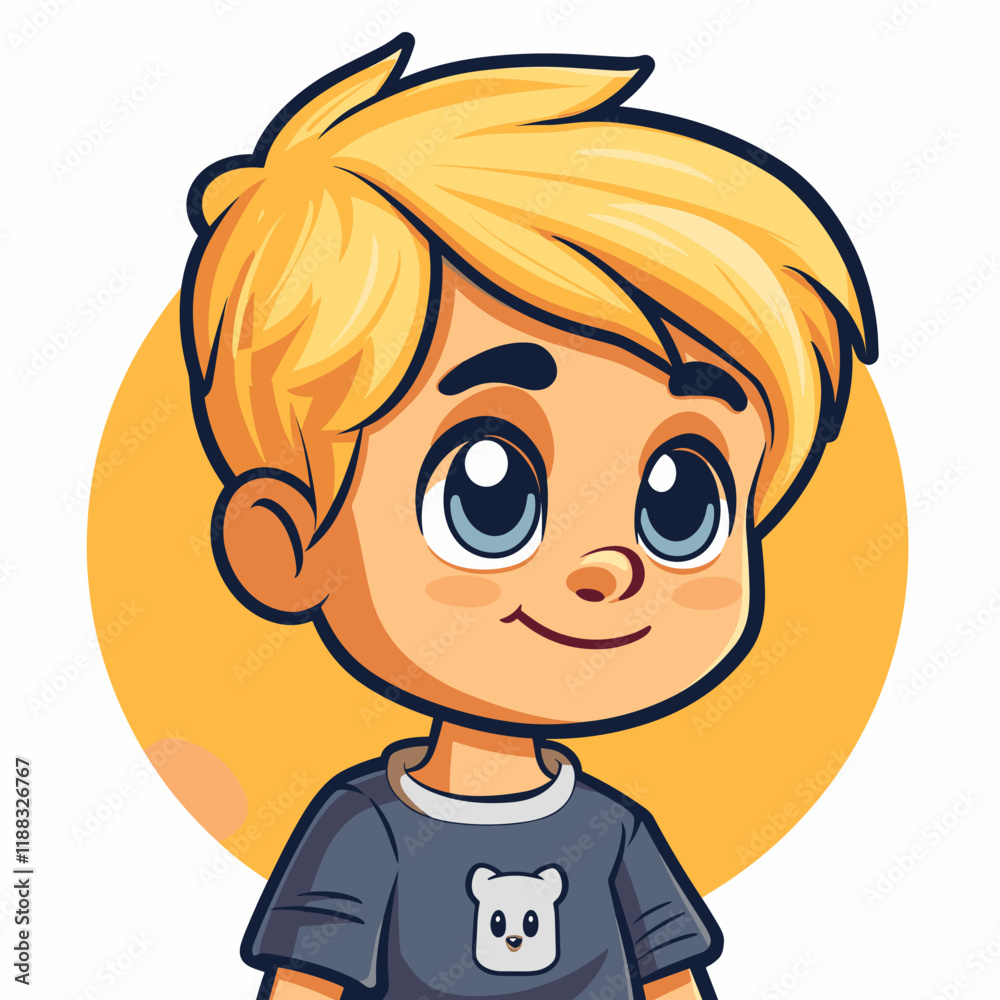 Cute little boy with blond hair and blue eyes. Vector illustration Cute little boy with blond hair and blue eyes. Vector illustration