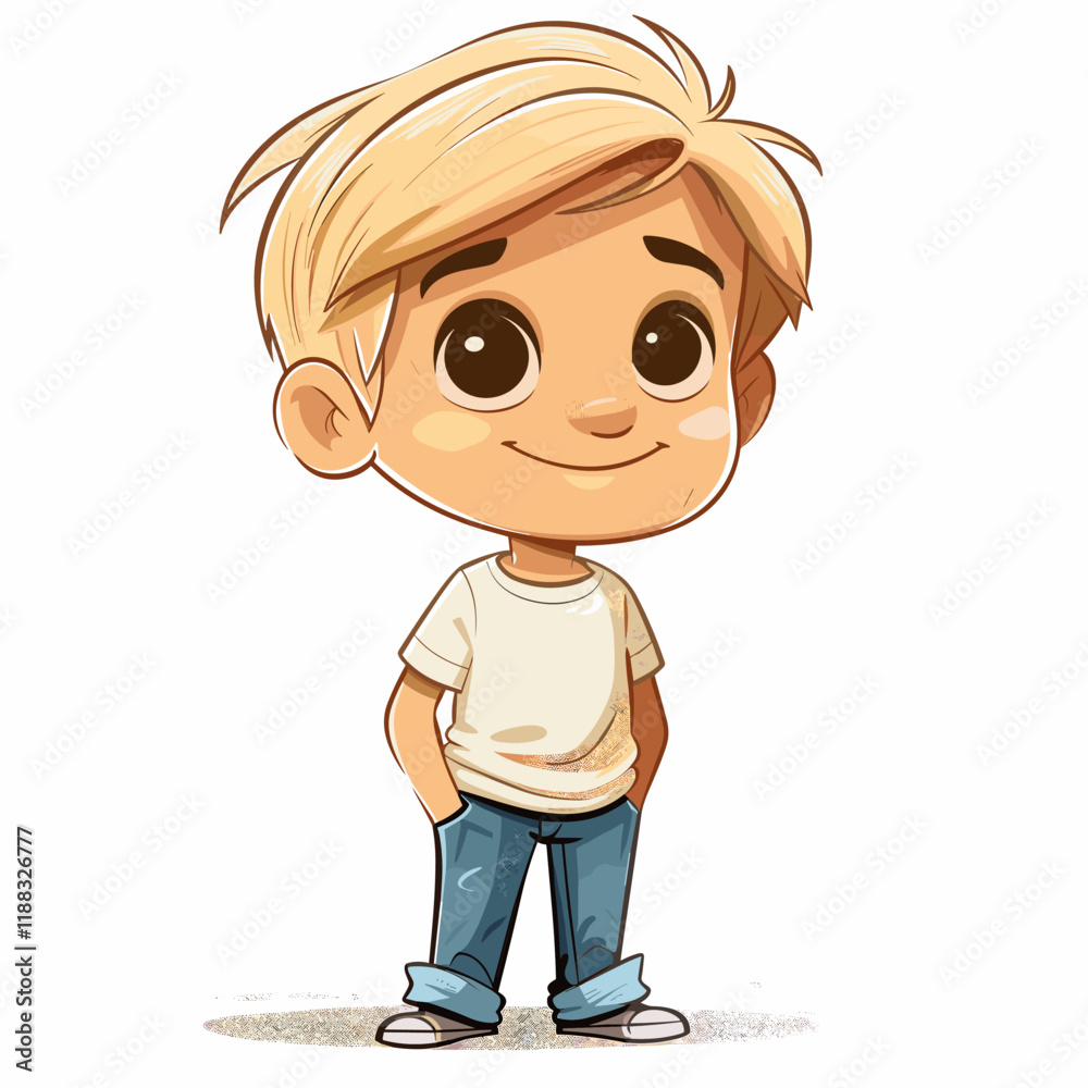 Obraz premium Cute Little Boy Smiling Cartoon Mascot Character Vector Illustration.