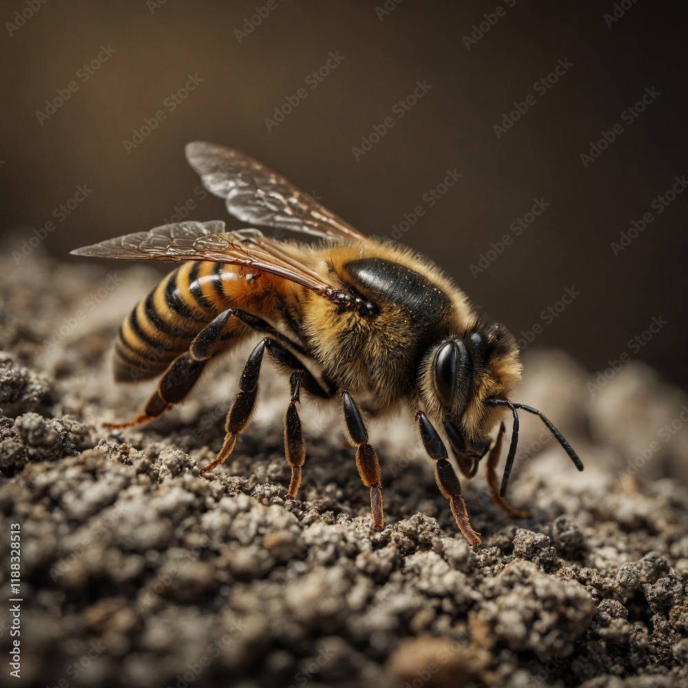 A queen bee with a tiny crown and regal posture. A queen bee with a tiny crown and regal posture.