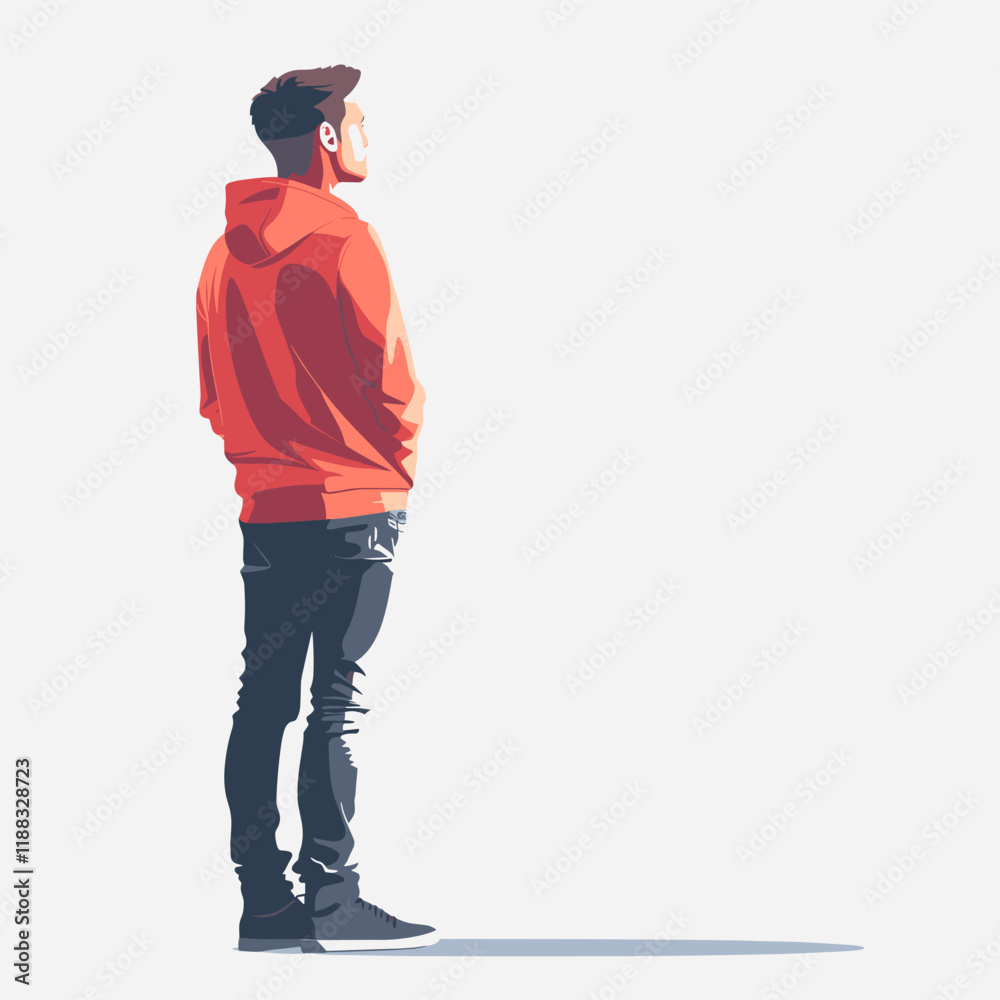 Fototapeta premium Young man in a red hoodie and jeans. Vector illustration.