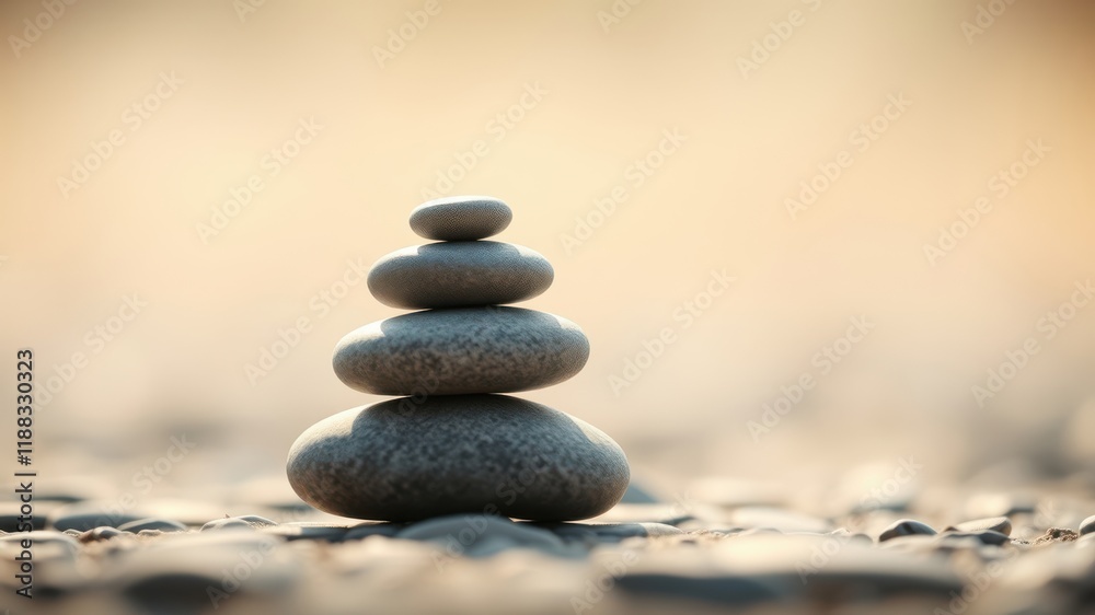 A carefully stacked cairn of smooth stones sits on a bed of pebbles, bathed in the soft glow of the setting sun. A carefully stacked cairn of smooth stones sits on a bed of pebbles, bathed in the soft glow of the setting sun.
