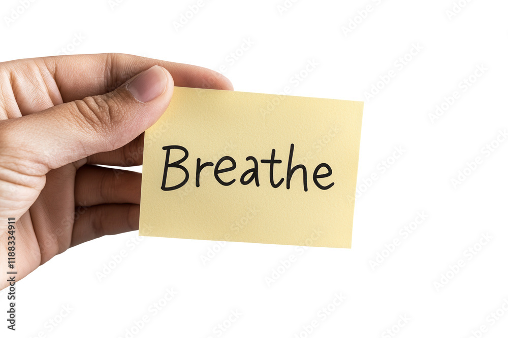 Breathe reminder note home office visual content clear environment close-up view transparent background Breathe reminder note home office visual content clear environment close-up view transparent background