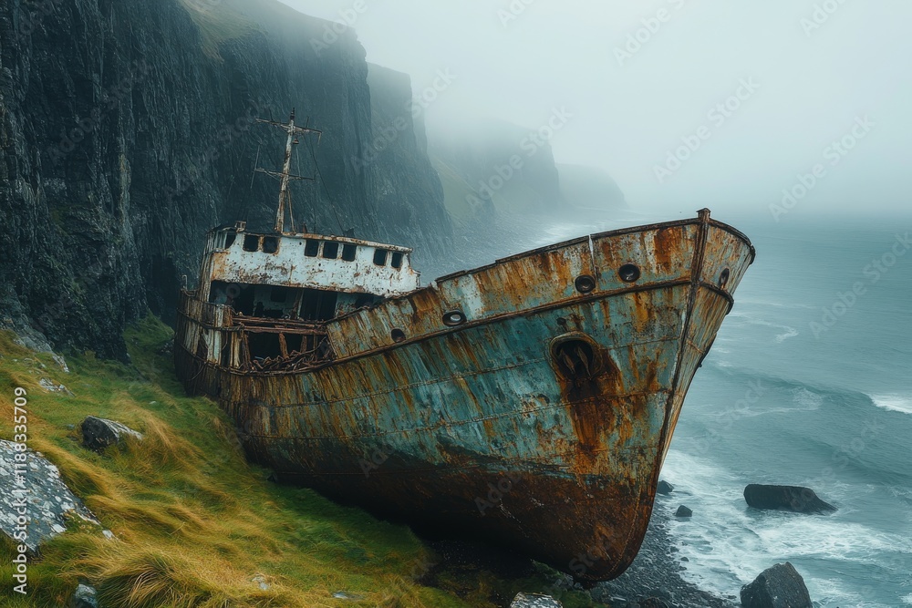 A shipwreck on the rugged British coast. A shipwreck on the rugged British coast.