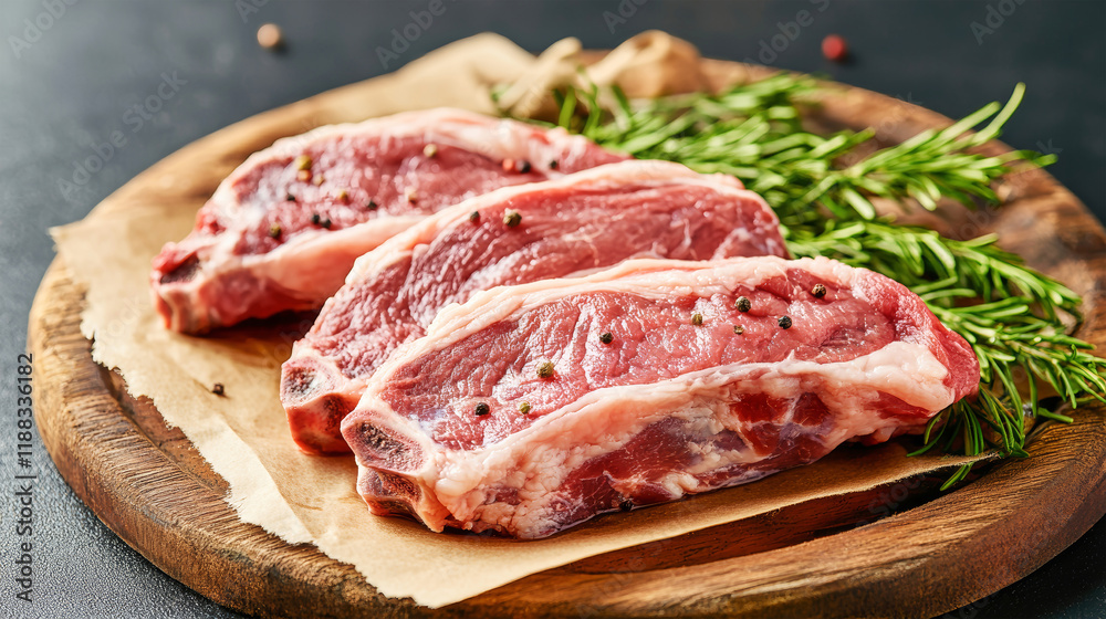 Raw lamb legs arranged on an industrial shelf in a food processing plant showcasing fresh meat in realistic detail Raw lamb legs arranged on an industrial shelf in a food processing plant showcasing fresh meat in realistic detail