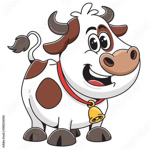Smiling Cartoon Cow Character Illustration with bell