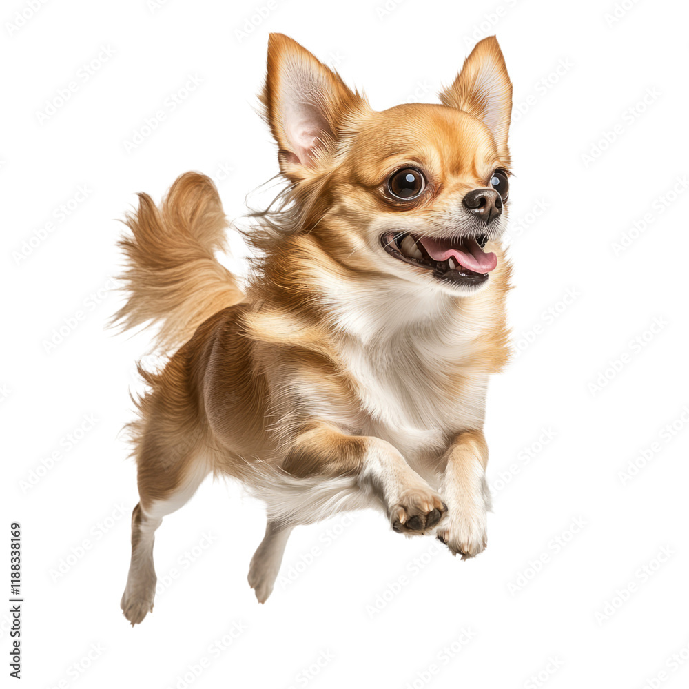 Happy Chihuahua Running with Small Legs in Mid-Air Jump Happy Chihuahua Running with Small Legs in Mid-Air Jump
