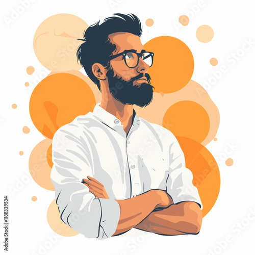 Vector illustration of a young woman in glasses. Isolated on white background.