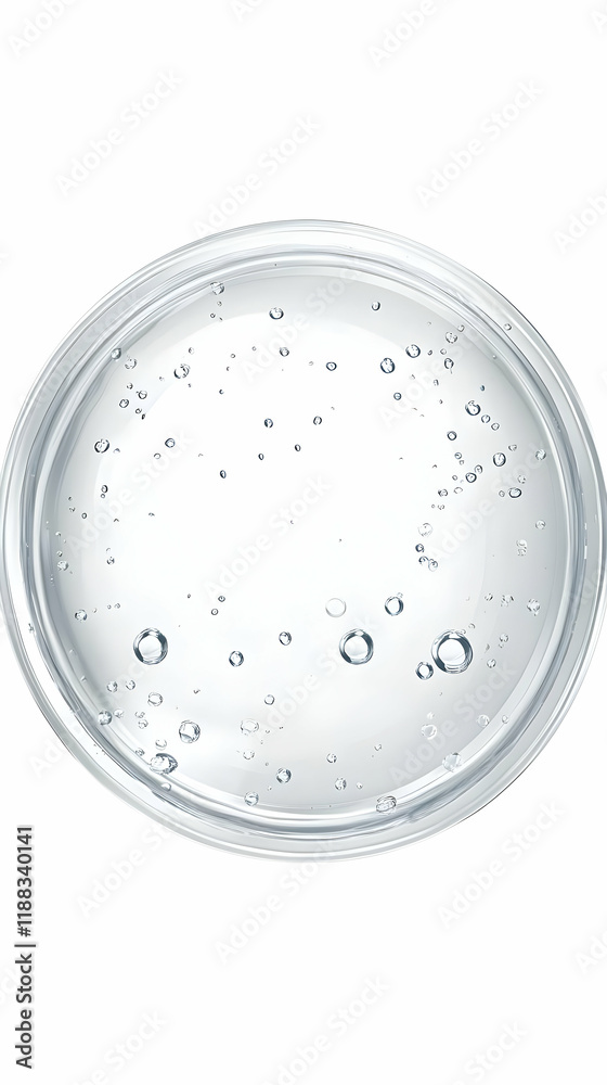 Clear Liquid Gel with Bubbles in a Petri Dish Shows Purity and Science Experiment Result Perfectly.