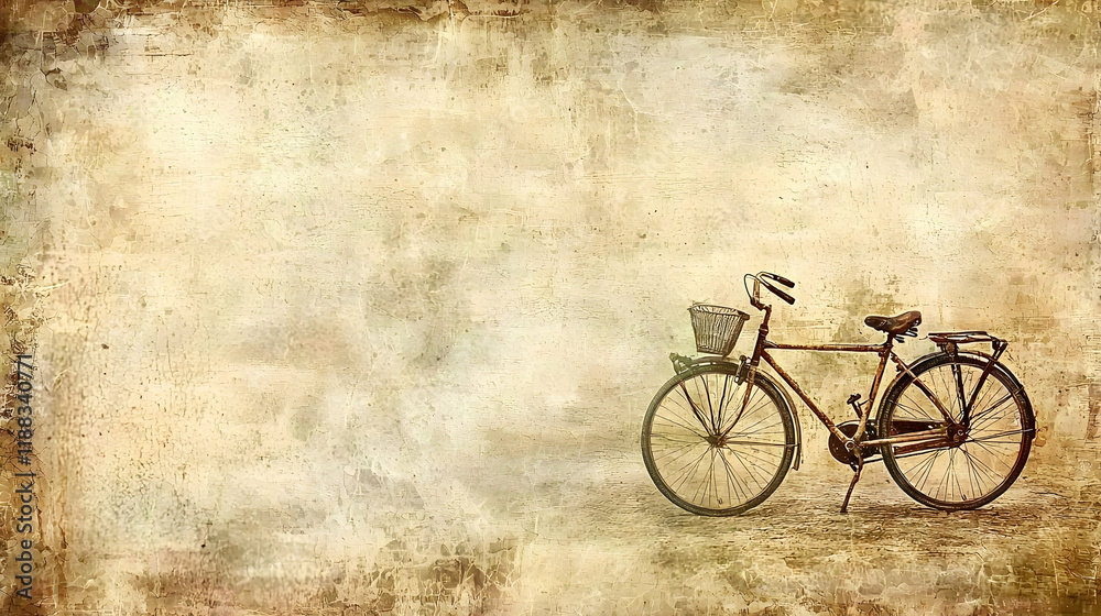 Obraz premium Vintage bicycle parked against textured background, rustic setting, ideal for nostalgic designs