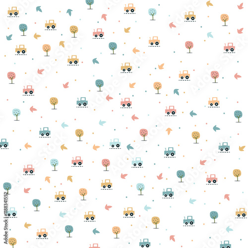 Seamless Car  and tree Pattern