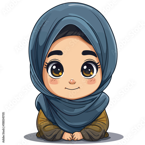 Vector illustration of Cute little Muslim girl in traditional clothes.