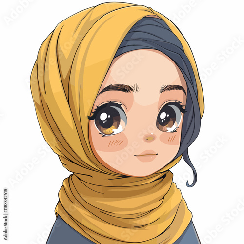 Cute little Muslim girl in hijab. Vector cartoon illustration.