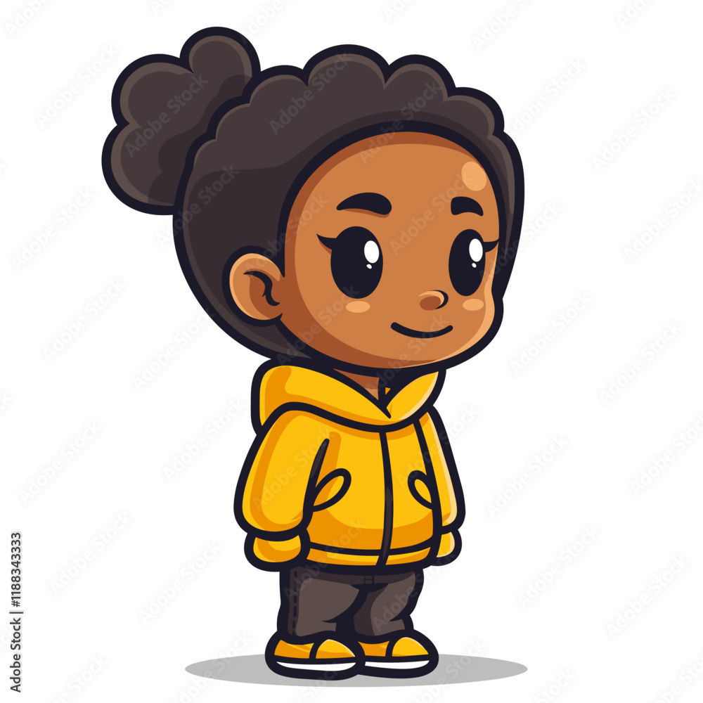 Cute African American little girl cartoon character vector illustration Cute African American little girl cartoon character vector illustration