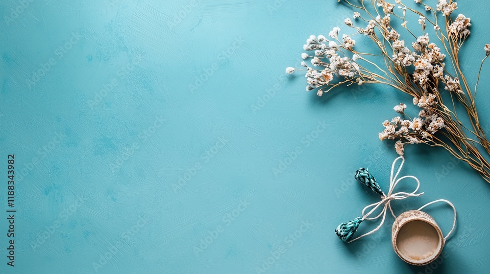 Naklejka premium Light Aquamarine Wallpaper with Texture and Floral Elements