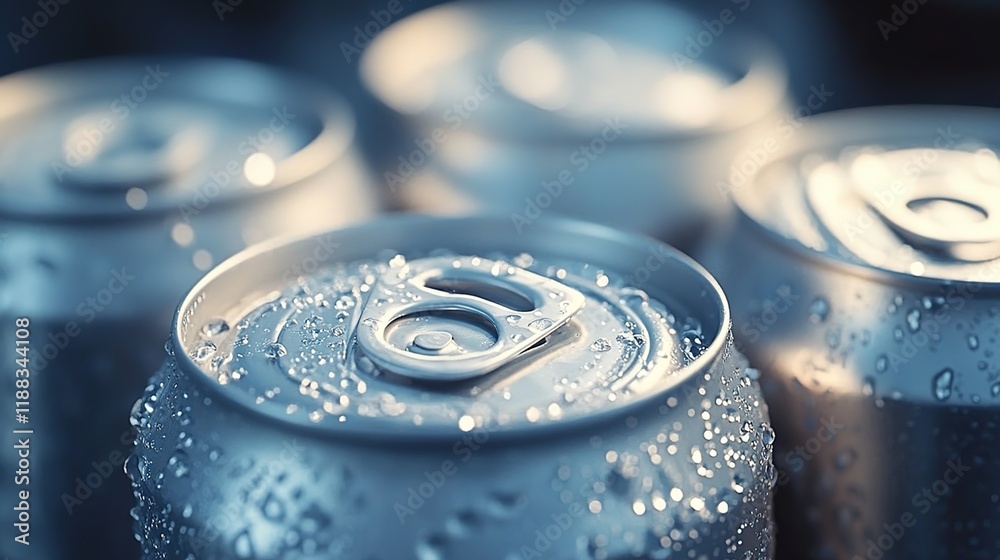 Close-up of silver cans with condensation droplets, emphasizing the freshness and crispness associated with beer cans. Close-up of silver cans with condensation droplets, emphasizing the freshness and crispness associated with beer cans.