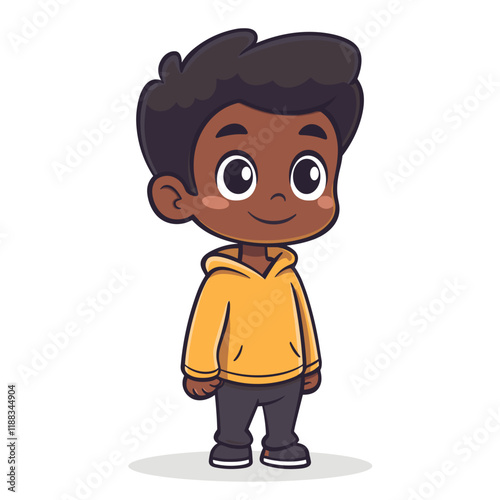 Cute African American boy cartoon isolated on white background. Vector illustration