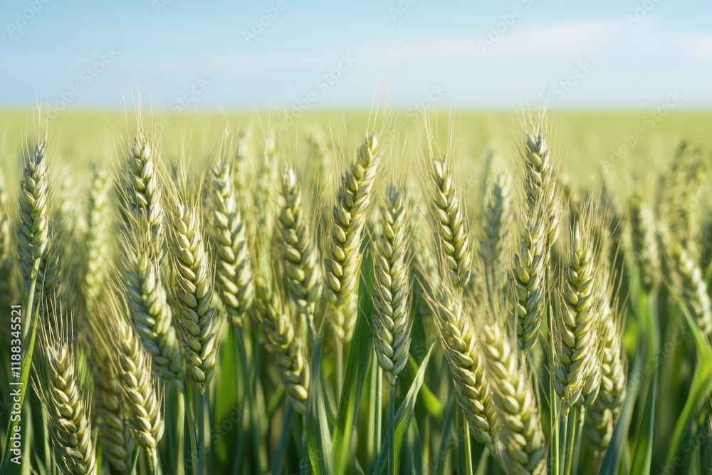 Macro close up of fresh ears of young green wheat in spring field. Agriculture scene. Macro close up of fresh ears of young green wheat in spring field. Agriculture scene.