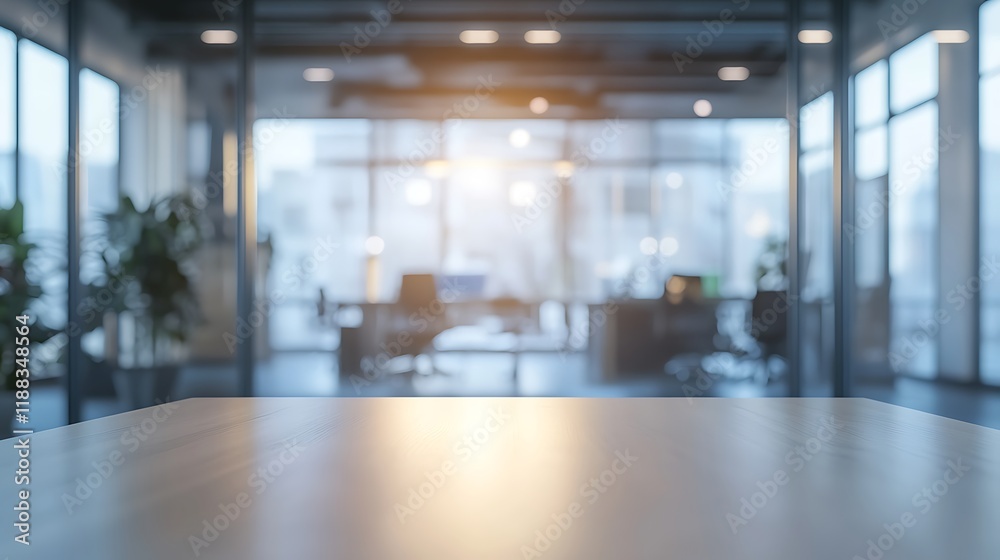 Blurred office background with table serves as a neutral modern backdrop Blurred office background with table serves as a neutral modern backdrop