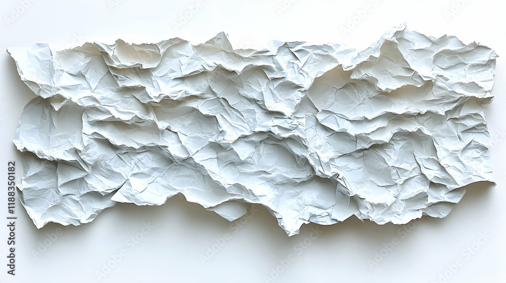 Obraz premium Crumpled white paper texture, studio shot, plain background, design element