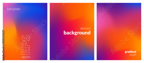 Abstract liquid background set. Vibrant color blend. Blurred fluid colours. Gradient mesh. Modern design template for posters, ad banners, brochures, flyers, covers, websites. EPS vector image