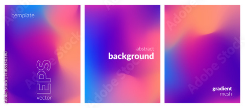Abstract liquid background set. Vibrant color blend. Blurred fluid colours. Gradient mesh. Modern design template for posters, ad banners, brochures, flyers, covers, websites. EPS vector image