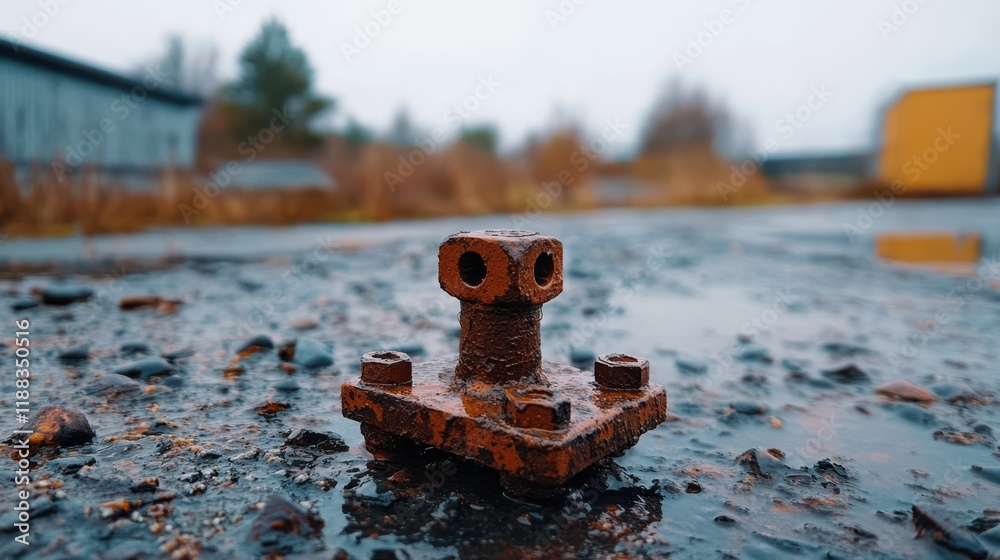 A rust-covered mechanical part sits amidst a wet, rocky terrain, the decay and texture blending into the rugged landscape, narrating a tale of time and nature. A rust-covered mechanical part sits amidst a wet, rocky terrain, the decay and texture blending into the rugged landscape, narrating a tale of time and nature.