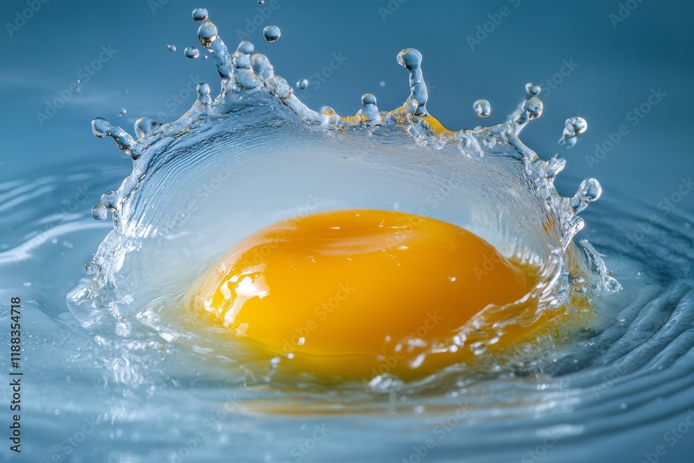 Egg yolk splashing into water, creating a crown splash. Egg yolk splashing into water, creating a crown splash.