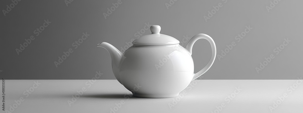 Elegant white teapot with a straight spout resting on a neutral surface, showcasing its refined design and simplicity. Elegant white teapot with a straight spout resting on a neutral surface, showcasing its refined design and simplicity.