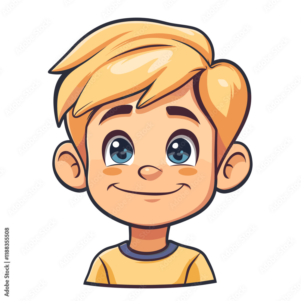 Cute little boy with blond hair and blue eyes. Vector illustration Cute little boy with blond hair and blue eyes. Vector illustration
