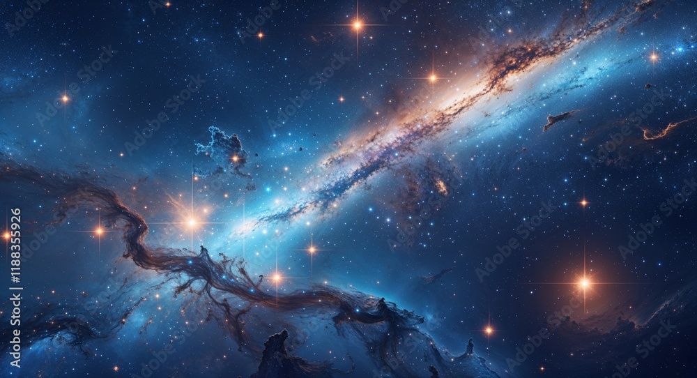 Naklejka premium Dark blue galaxy theme with luminous futuristic star maps