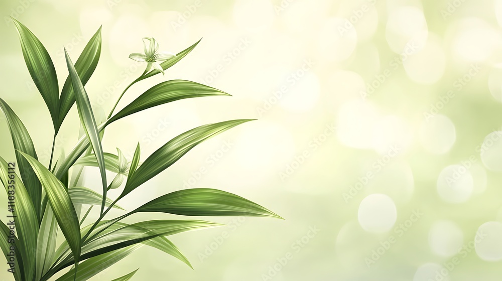 Fototapeta premium Green Plant with Delicate White Flowers Against a Soft Background