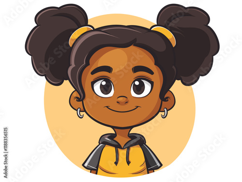 Cute African American girl with big eyes. Vector illustration