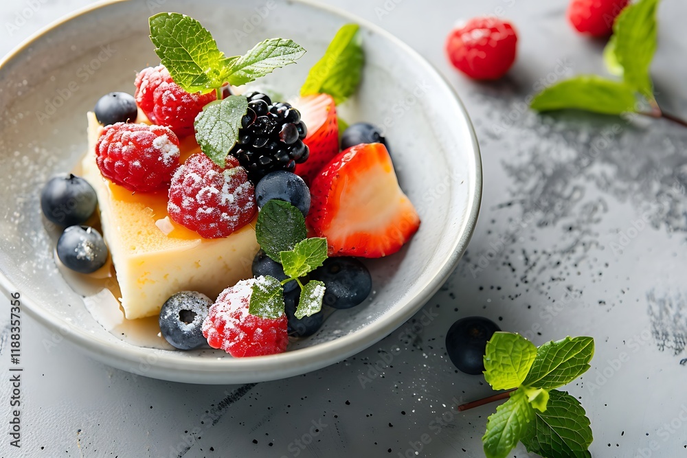 Homemade cake with raspberries and blueberries on a concrete background Homemade cake with raspberries and blueberries on a concrete background