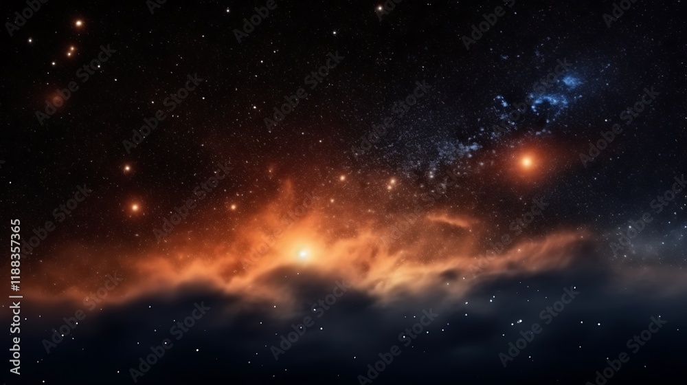 Obraz premium Celestial Nebula With Stars and Glowing Clouds