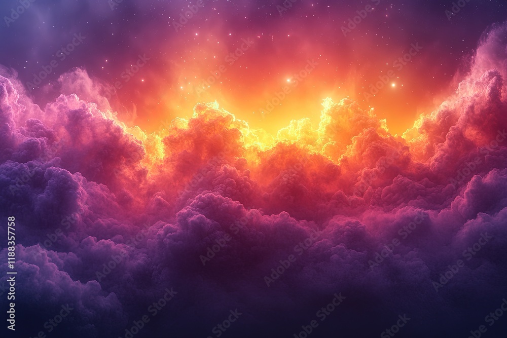 Fototapeta premium A vibrant sunset illuminating clouds in a dramatic sky, evoking a sense of wonder and tranquility.