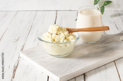 Organic Cow or buffalo colostrum, cooked and uncooked in glass bowl, strengthens the immune system