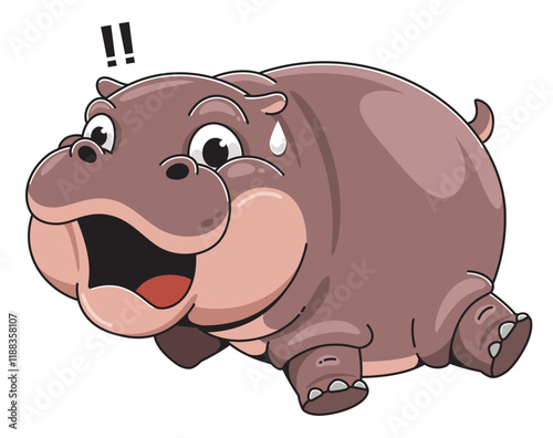 Cute Cartoon Hippo scared Illustration photo