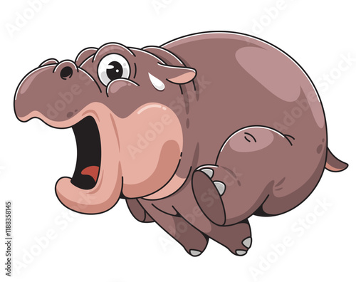 Cute Cartoon Hippo scared Illustration