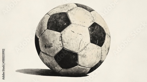 Weathered Vintage Soccer Ball Classic Black and White Football Grunge Texture