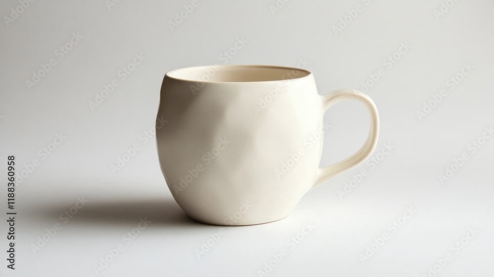 Fototapeta premium Elegant Cream Colored Ceramic Mug Textured Design Modern Kitchenware Studio Shot